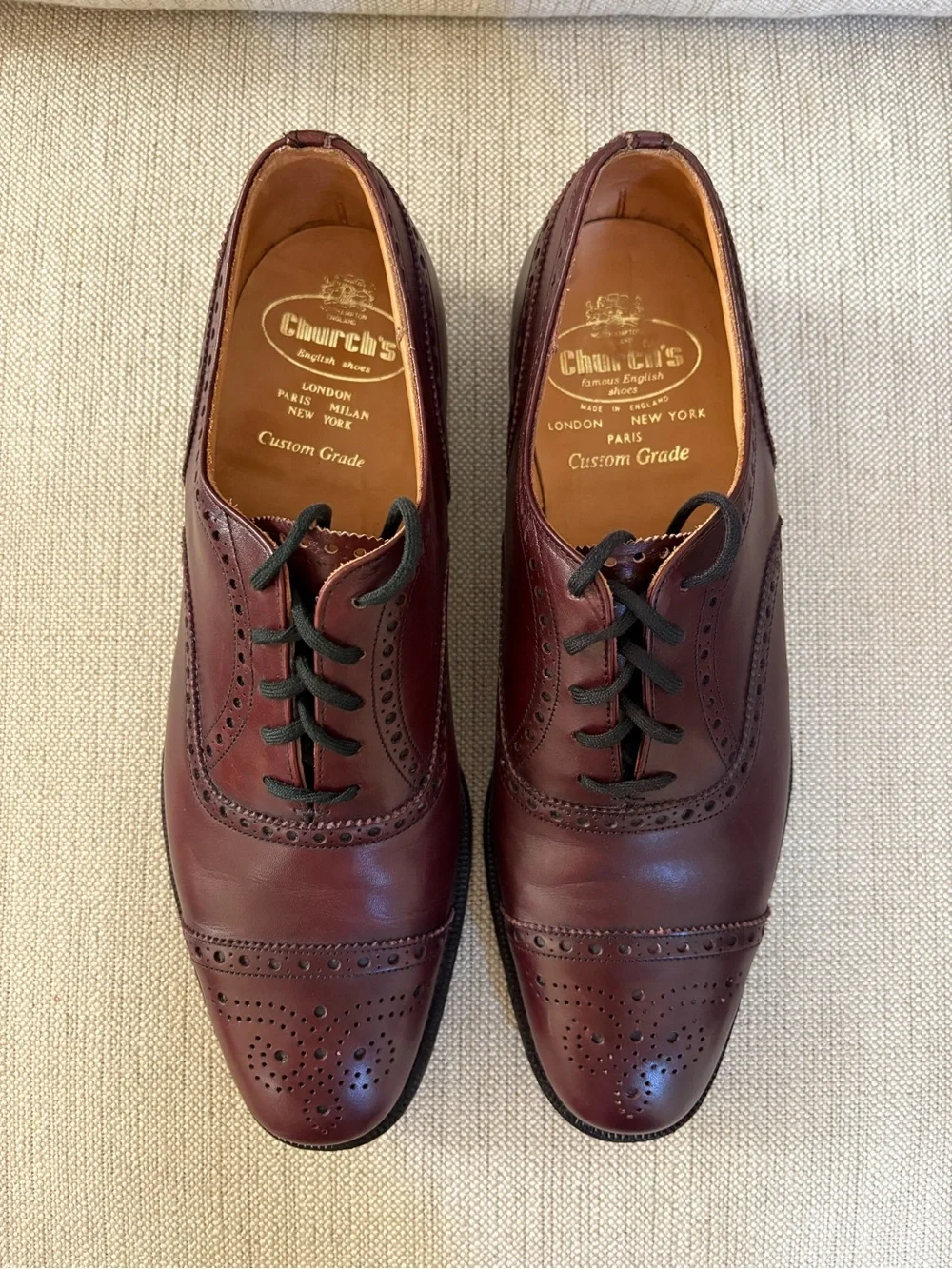 Church's Custom Made Diplomat Burgundy Brown Cap Toe Oxford Dress Shoe US 8.5D